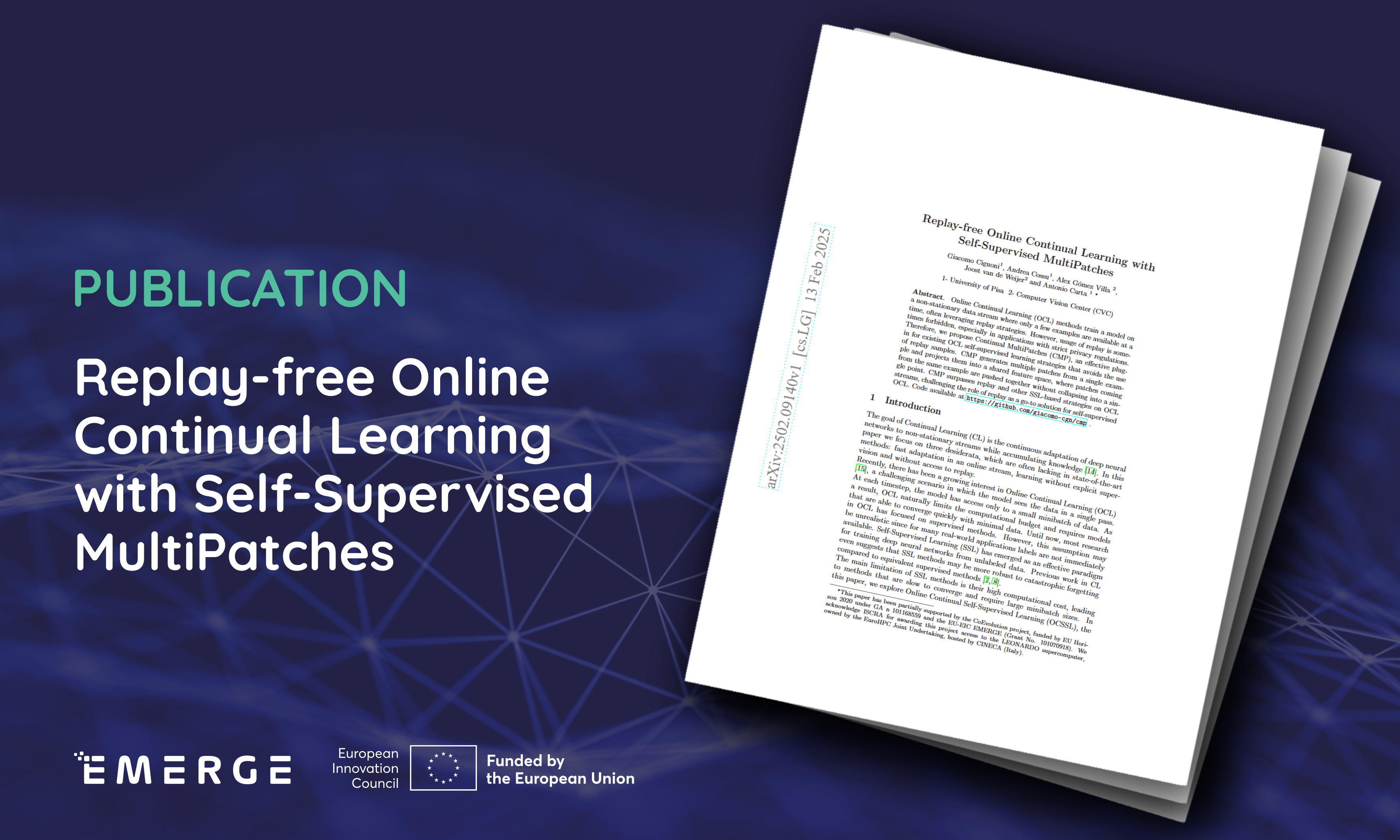 Publication: Replay-free Online Continual Learning with Self-Supervised MultiPatches 